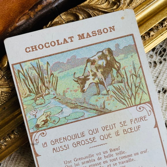 フランスアンティーク クロモス クロモカード 牛とカエル [ch004