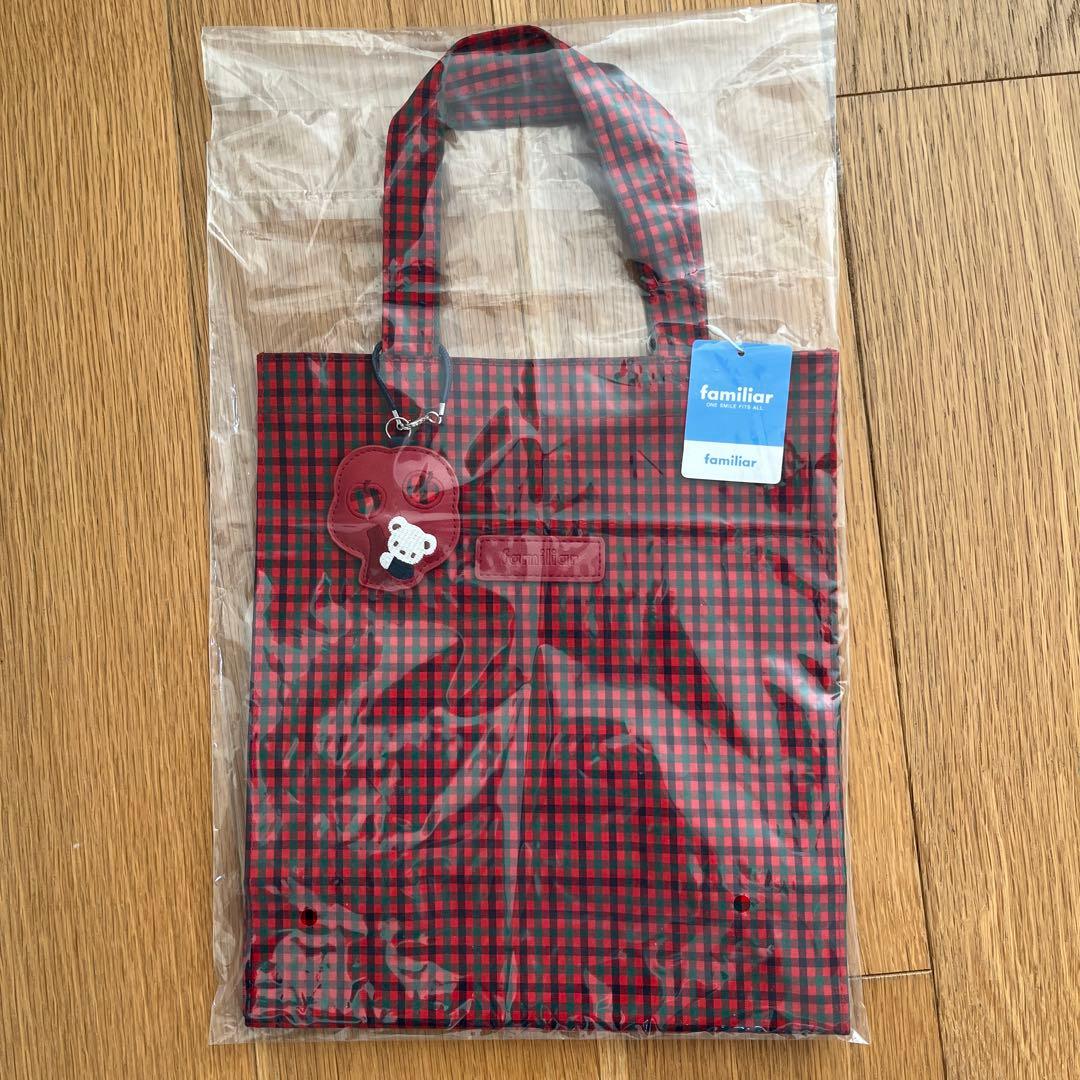 週末限定値下げ 新品 familiar 赤 ギンガムチェック トートバッグ大