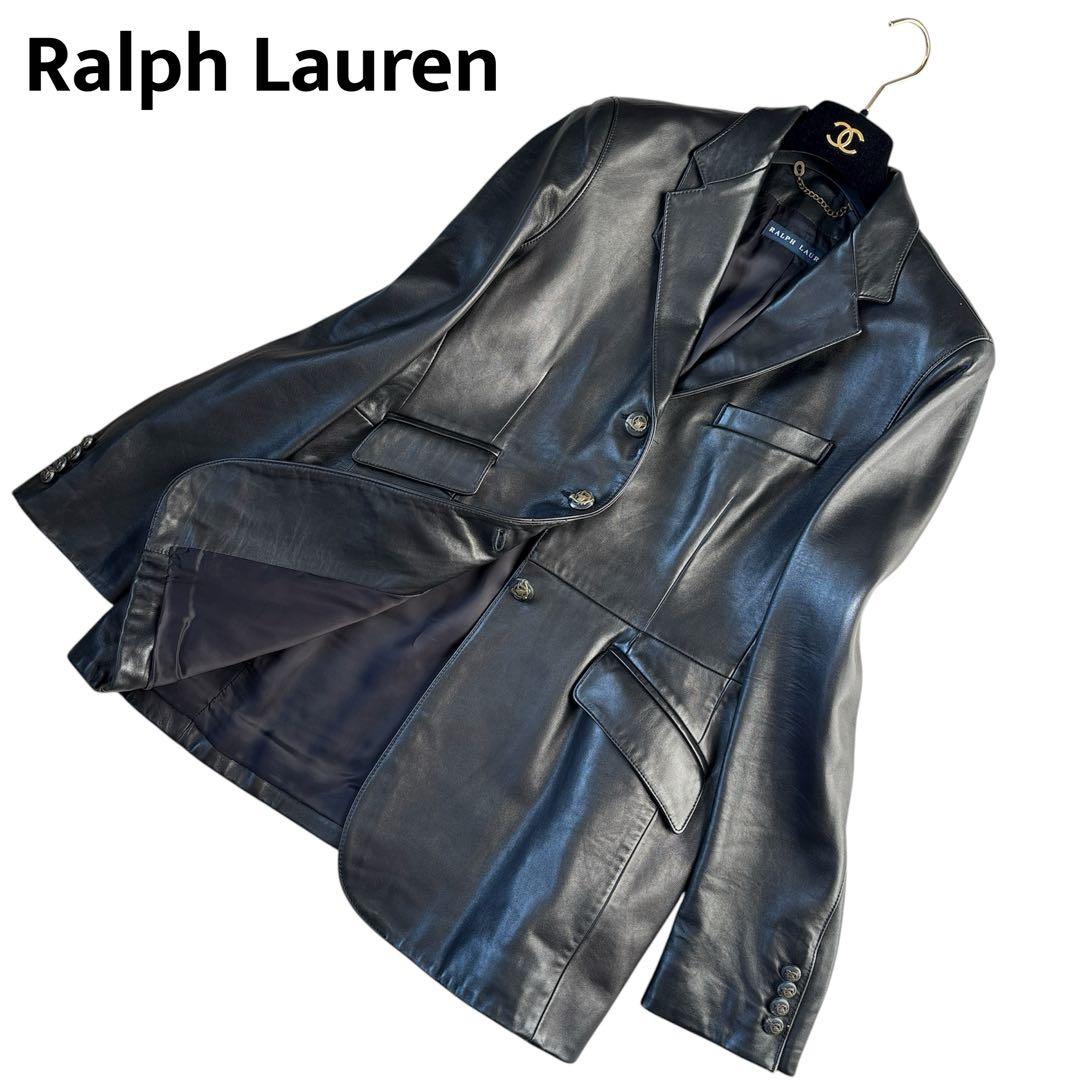 美品 ラルフローレン レザージャケット 黒 ラムレザー 大きいサイズ XL位 Polo Ralph Lauren Leather Drizzler Jacket 黒 XL ポロ ラルフ