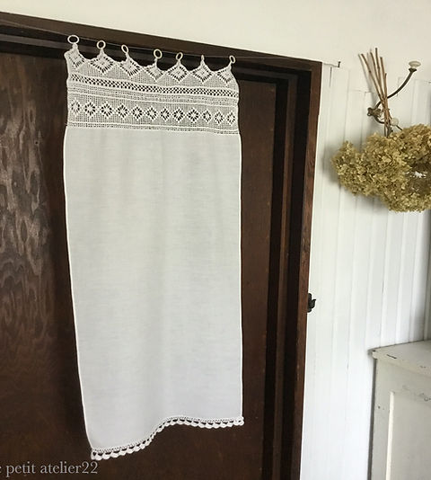 フランス アンティーク リネン カーテン クロシェ40 x 104 cm | Le